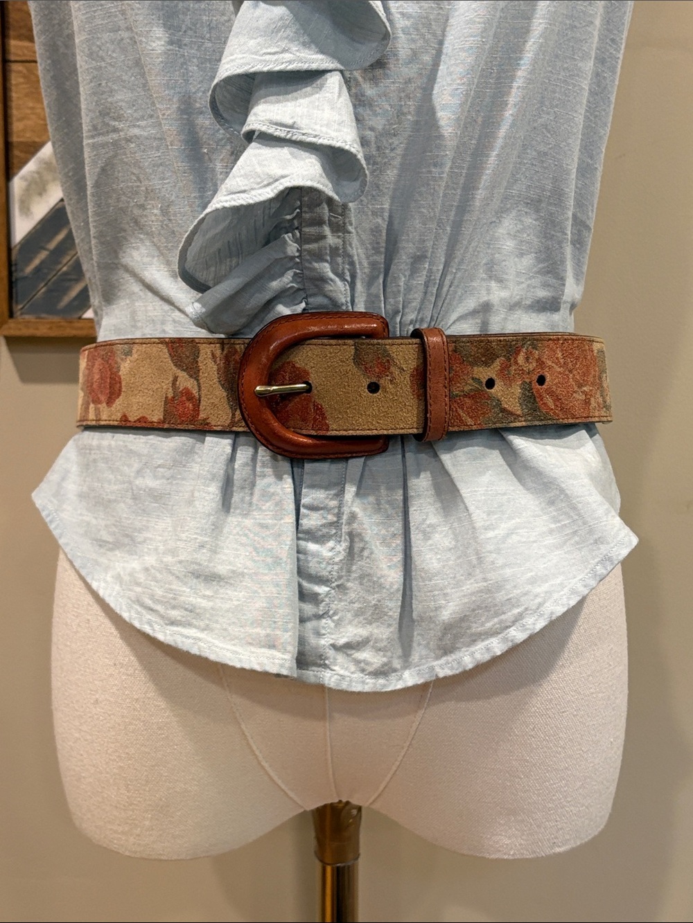 Vintage Lauren Ralph Lauren Floral Italian Suede Leather Belt size Medium